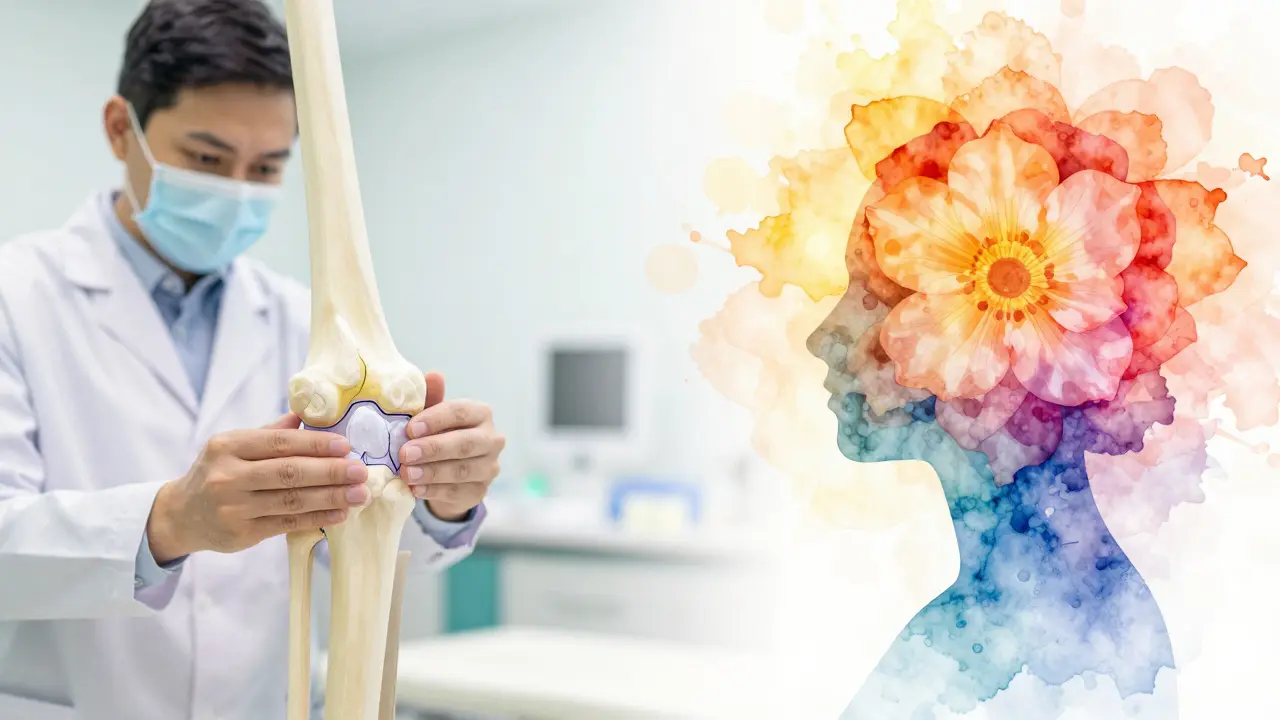 A split image contrasting clinical anatomical repair with an abstract spiritual awakening