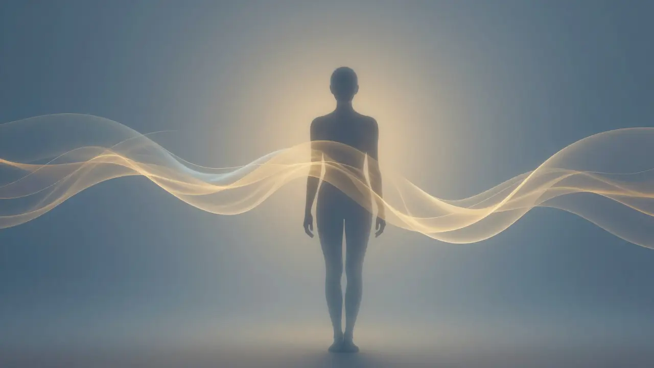 Abstract art showing flowing light ribbons symbolizing mental clarity.