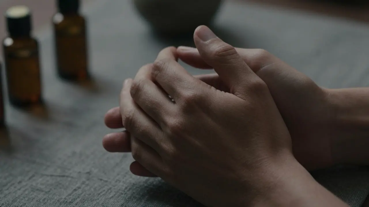 Intertwined hands symbolizing mindful, slow touch in Tantric intimacy.