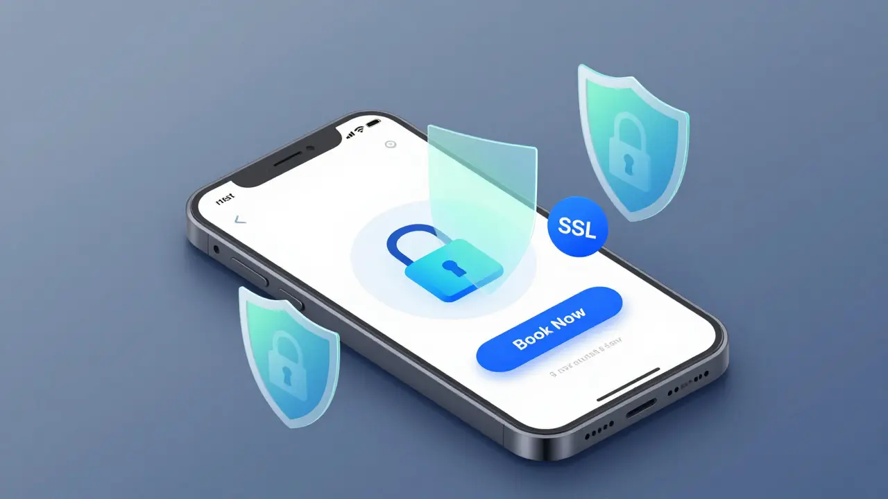 Smartphone showing secure booking website interface