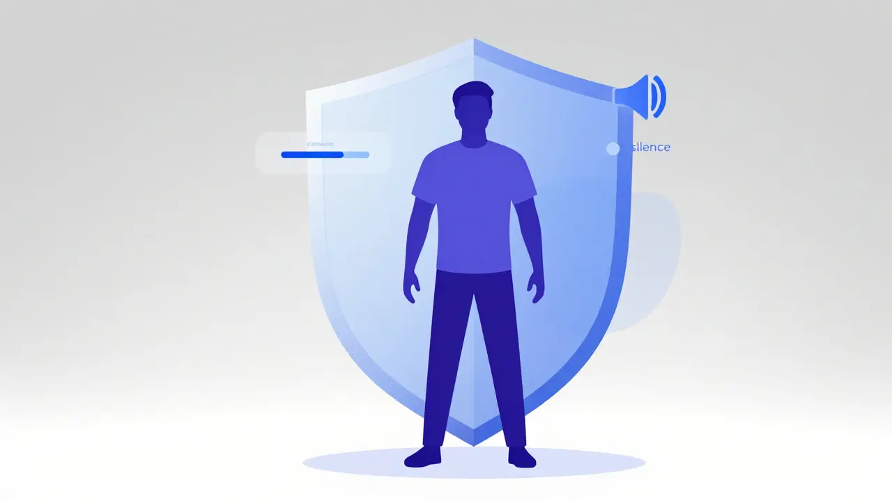 Stylized silhouette within a protective shield, illustrating boundary setting.