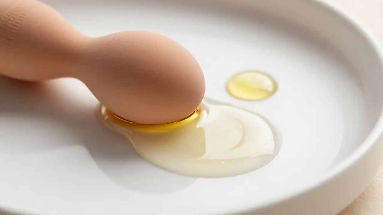 Close-up of water-based lube on a silicone toy, highlighting safe material compatibility.