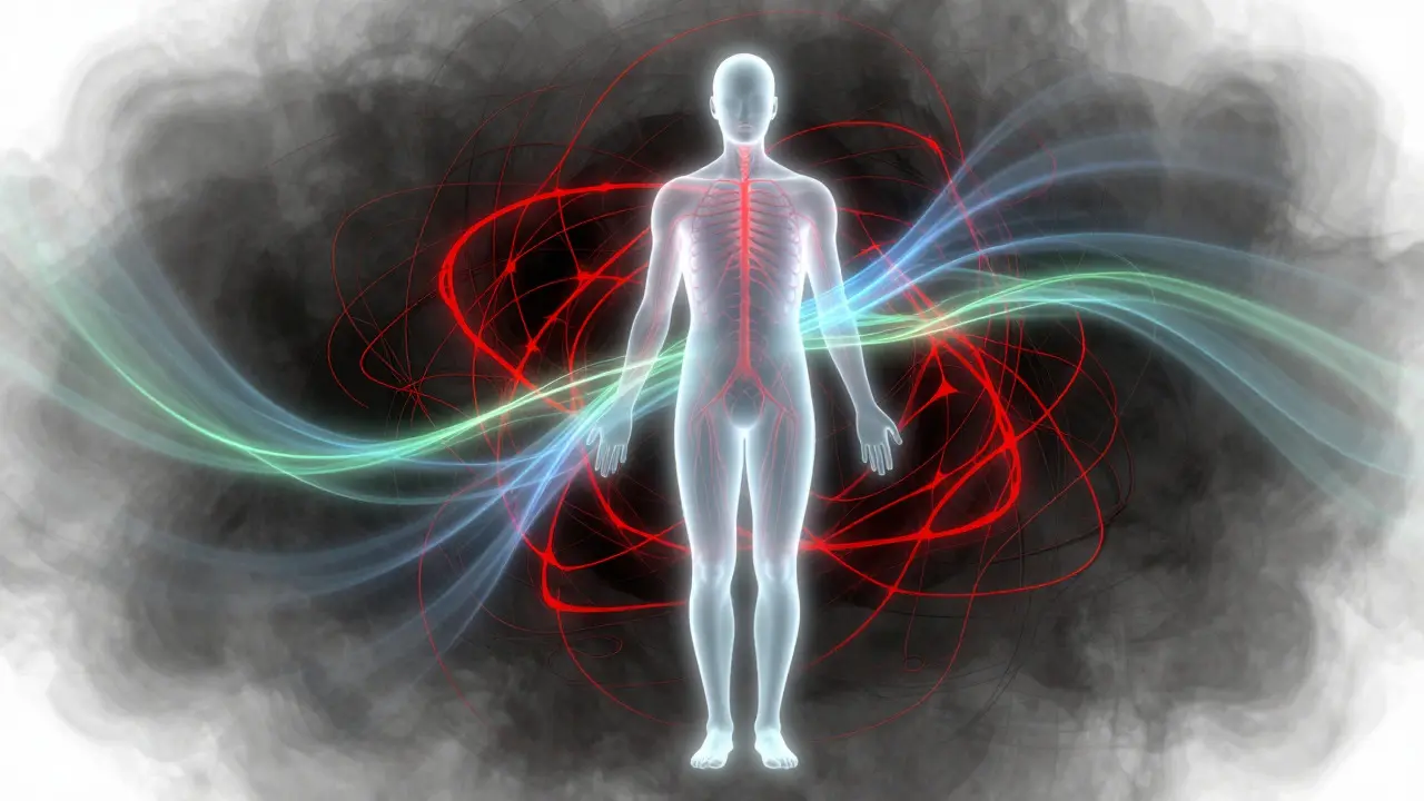 Abstract art showing chaotic energy transforming into calm, healing light.