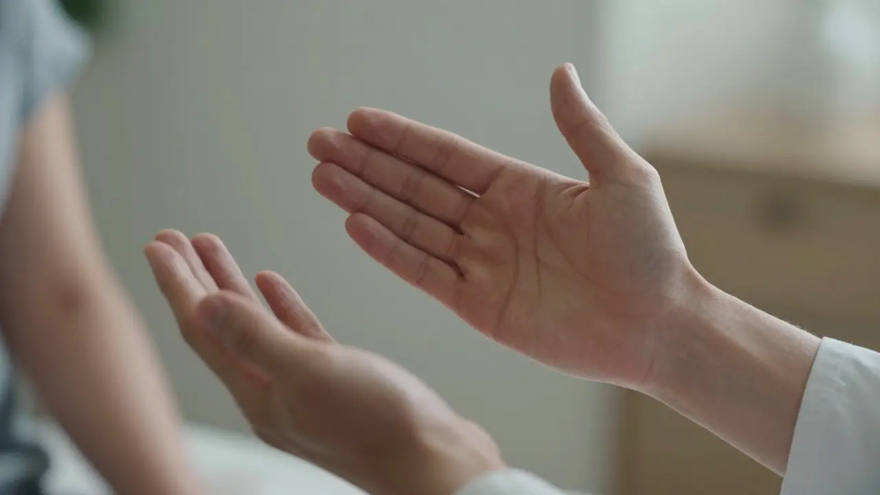 Close-up of hands pausing, illustrating consent and client control.