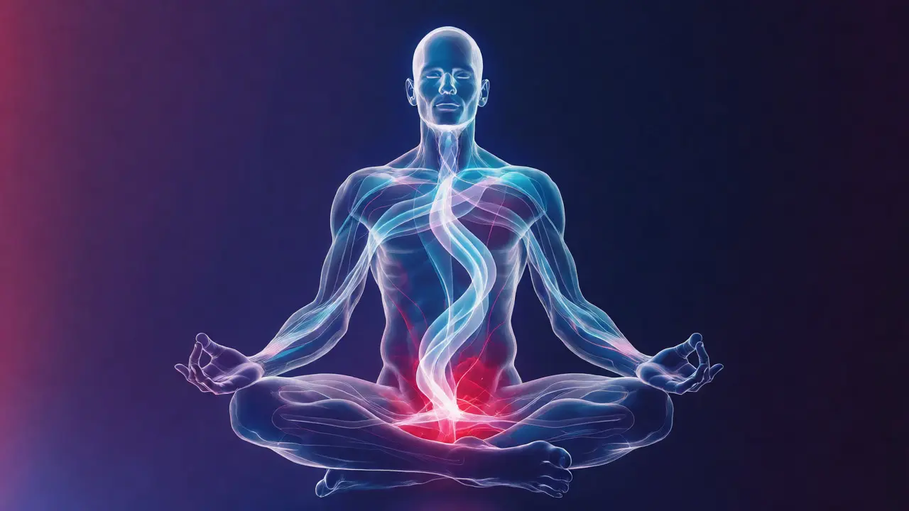 Abstract visualization of sexual energy flowing from pelvis to upper body